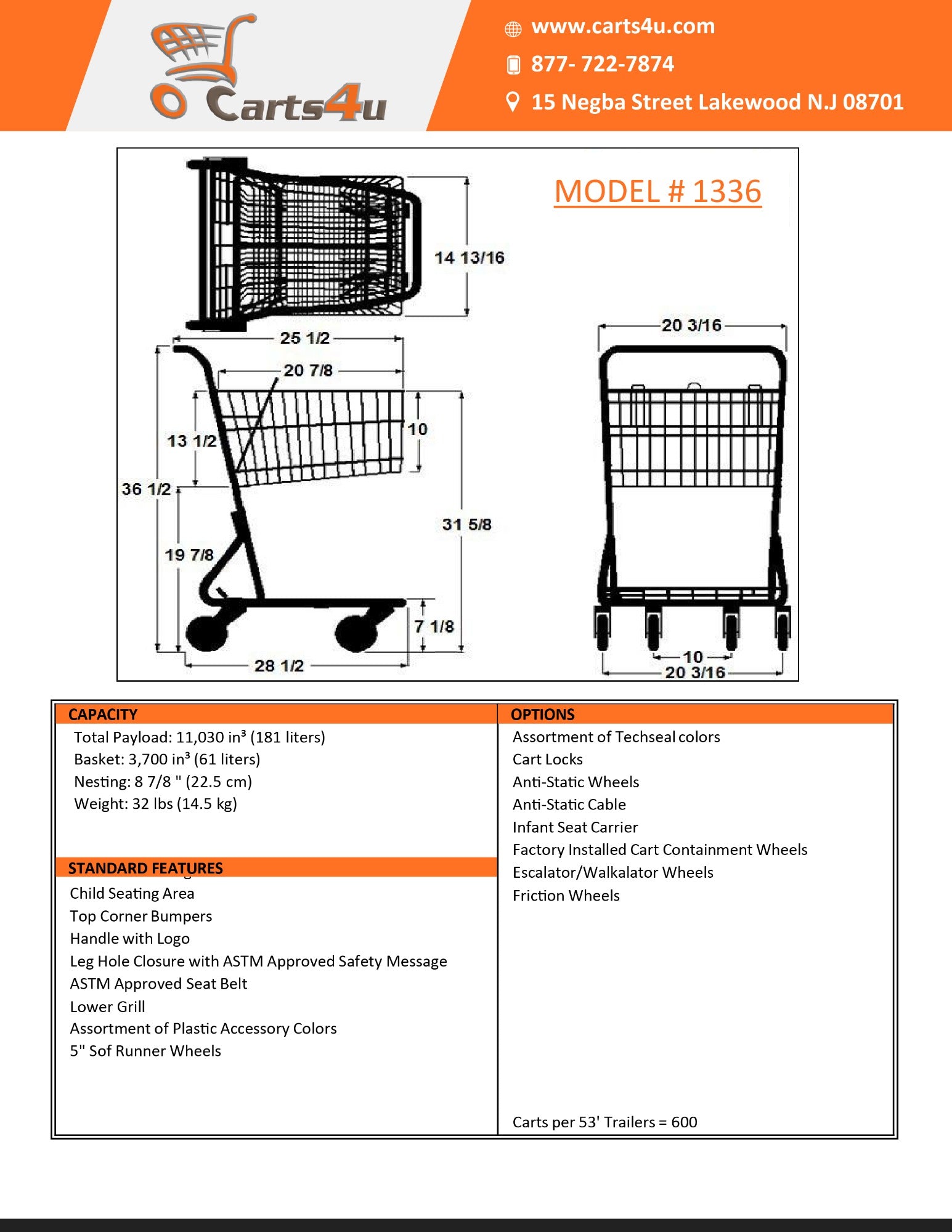 Express Metal Grocery Shopping Cart #1336