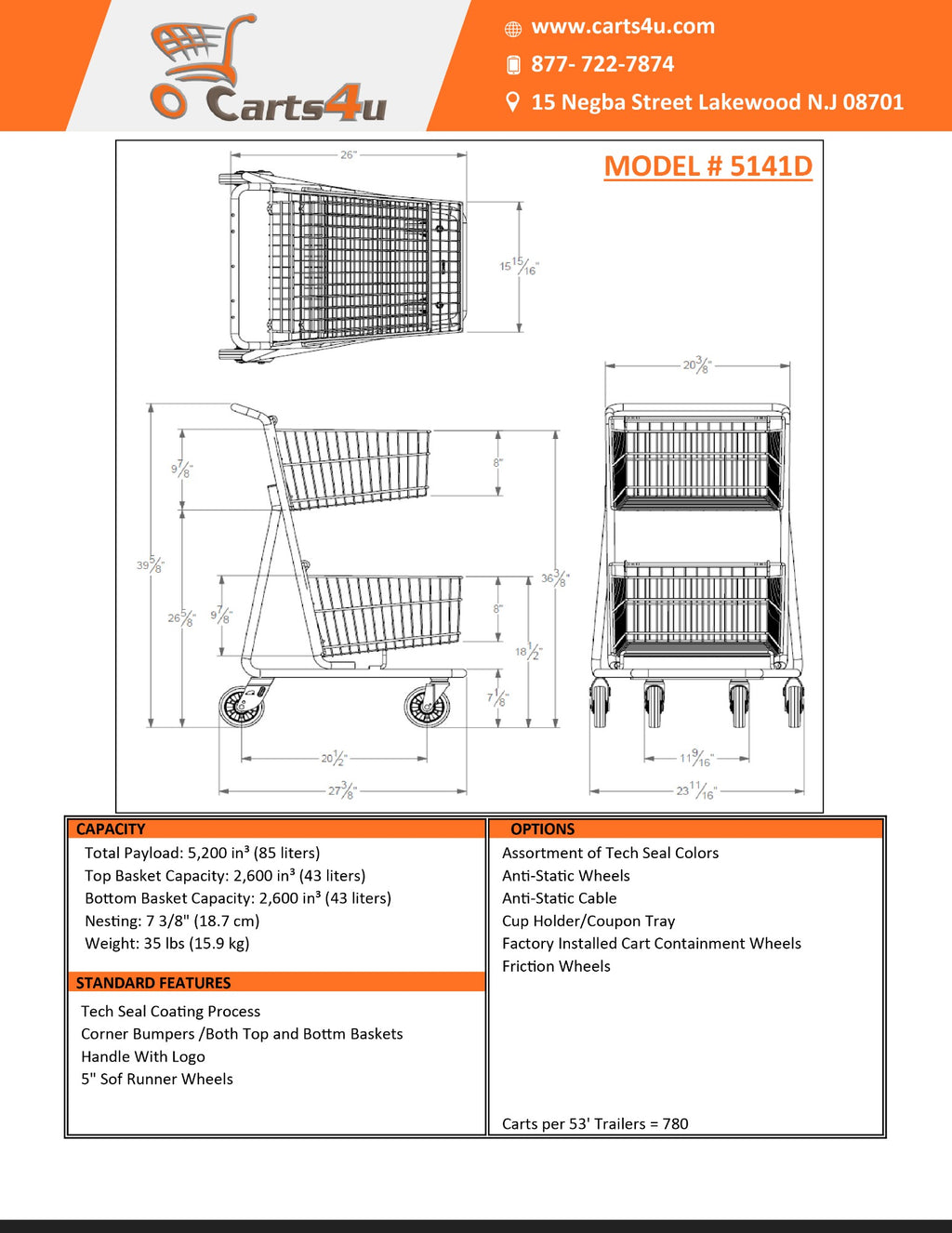 Double Basket Metal Express Shopping Cart  #5141D