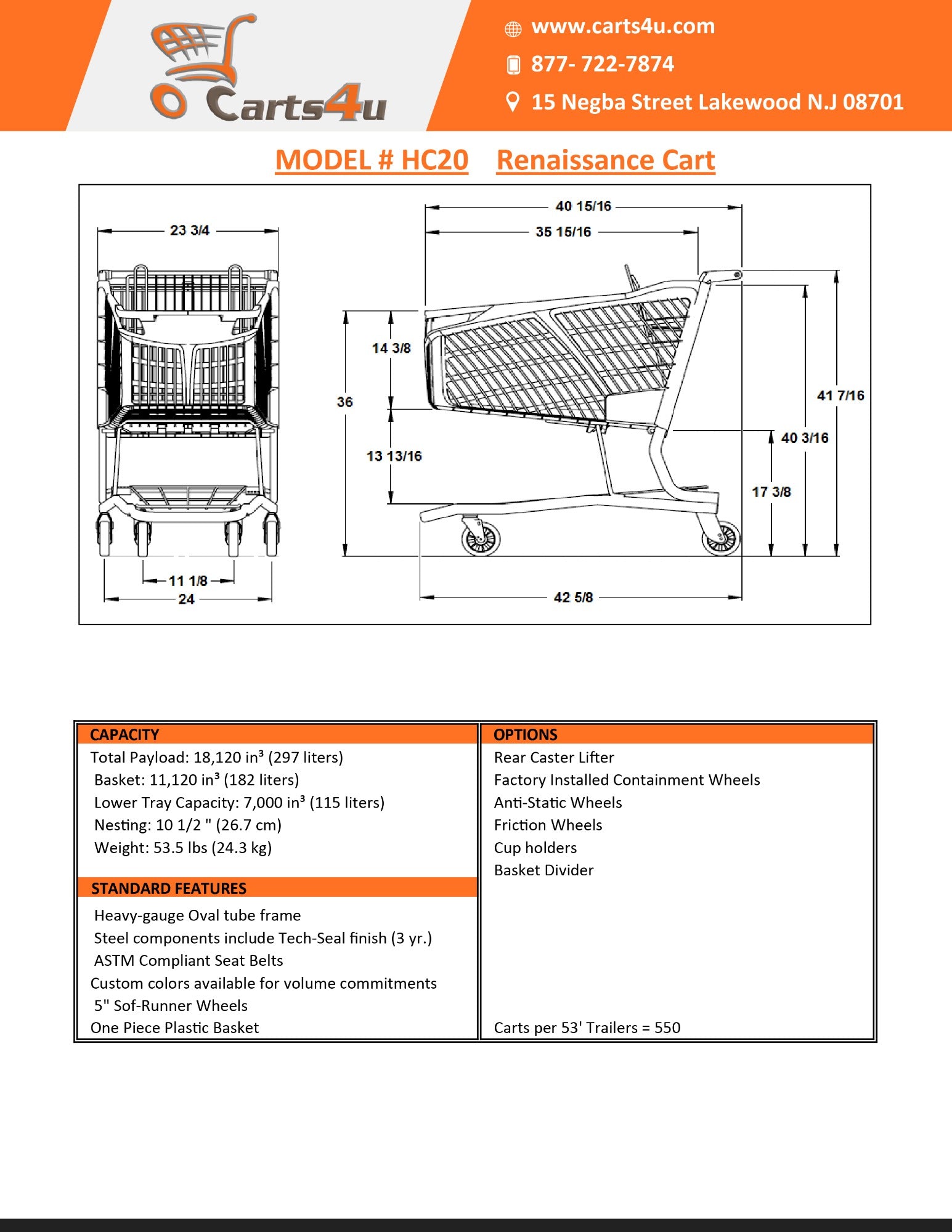 Stylish Large Plastic Shopping Cart  #HC20