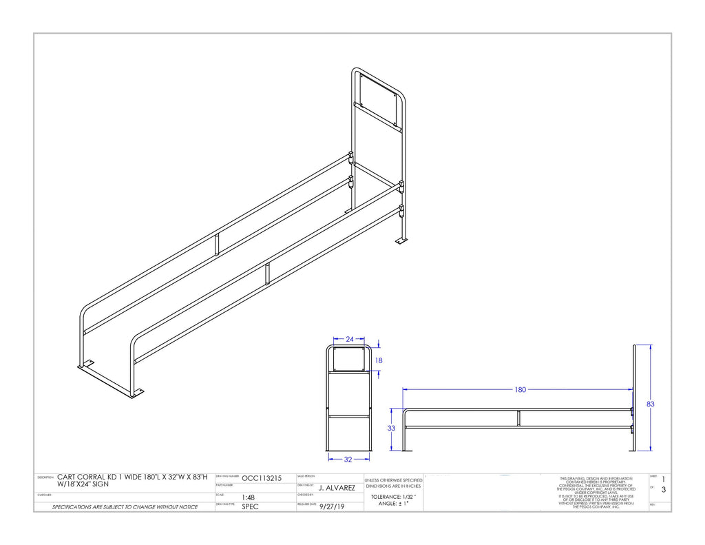 Ex-long Single Wide Galvanized Cart Corral