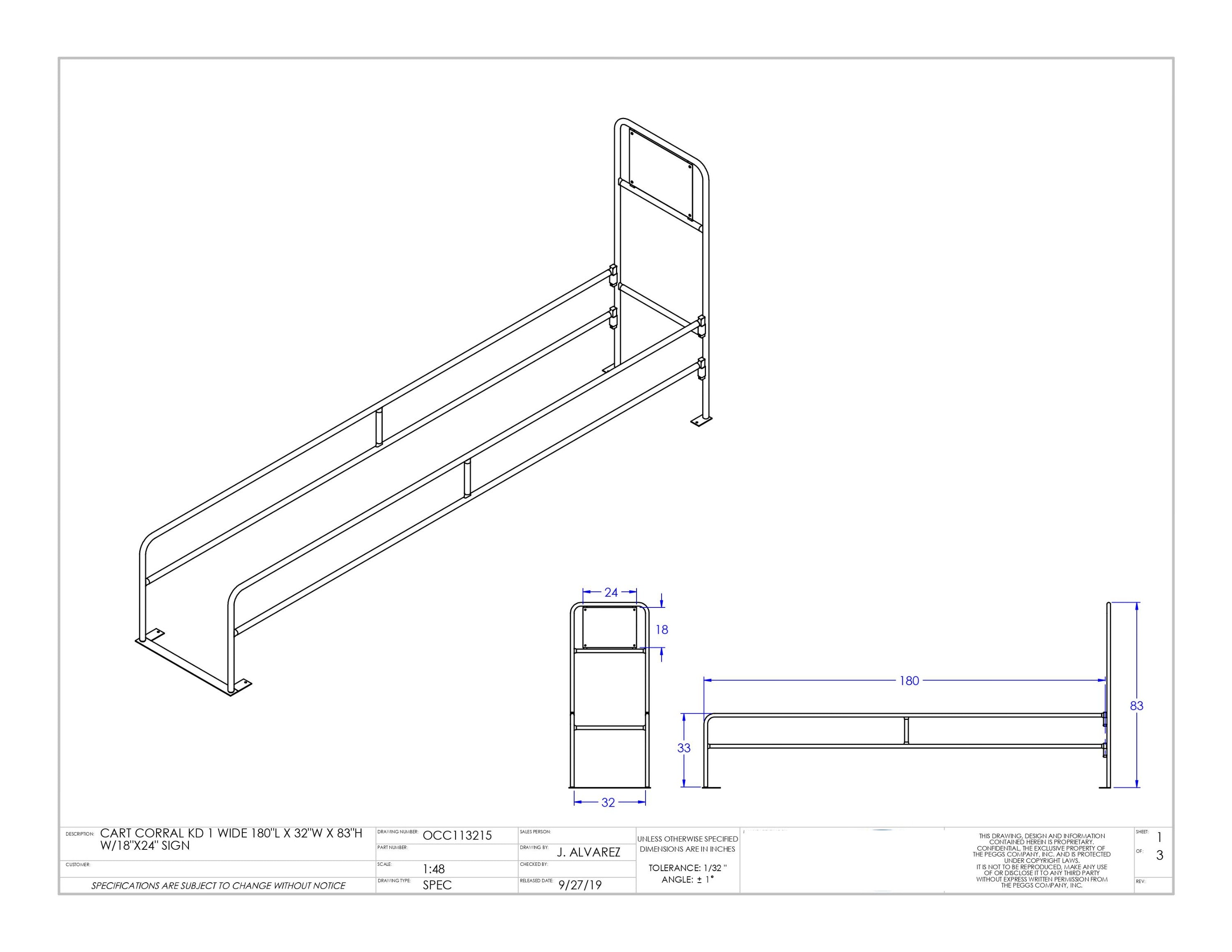 Ex-long Single Wide Galvanized Cart Corral