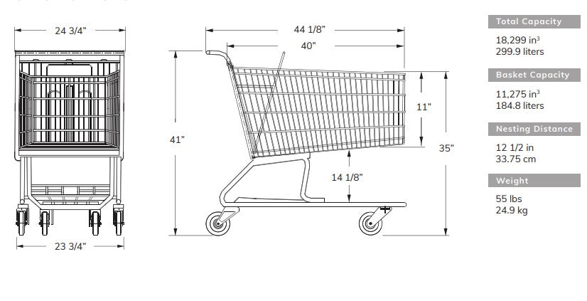 Large  Deep Narrow Shopping cart #720