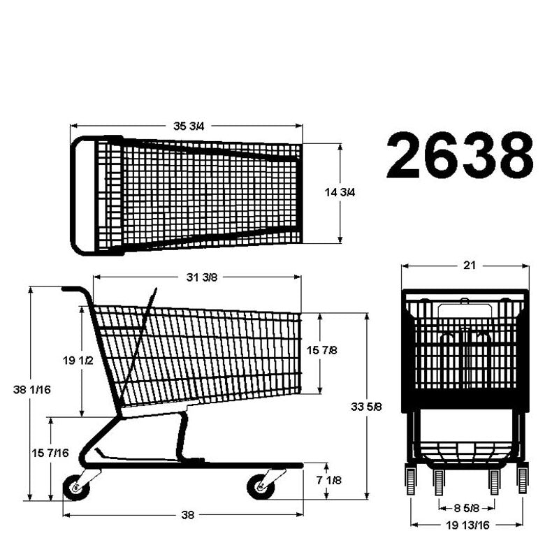 Medium Metal Shopping Cart model #2638 Dimensions