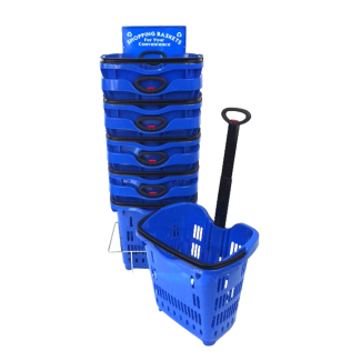 Roller Basket with Telescopic Metal Handle Set